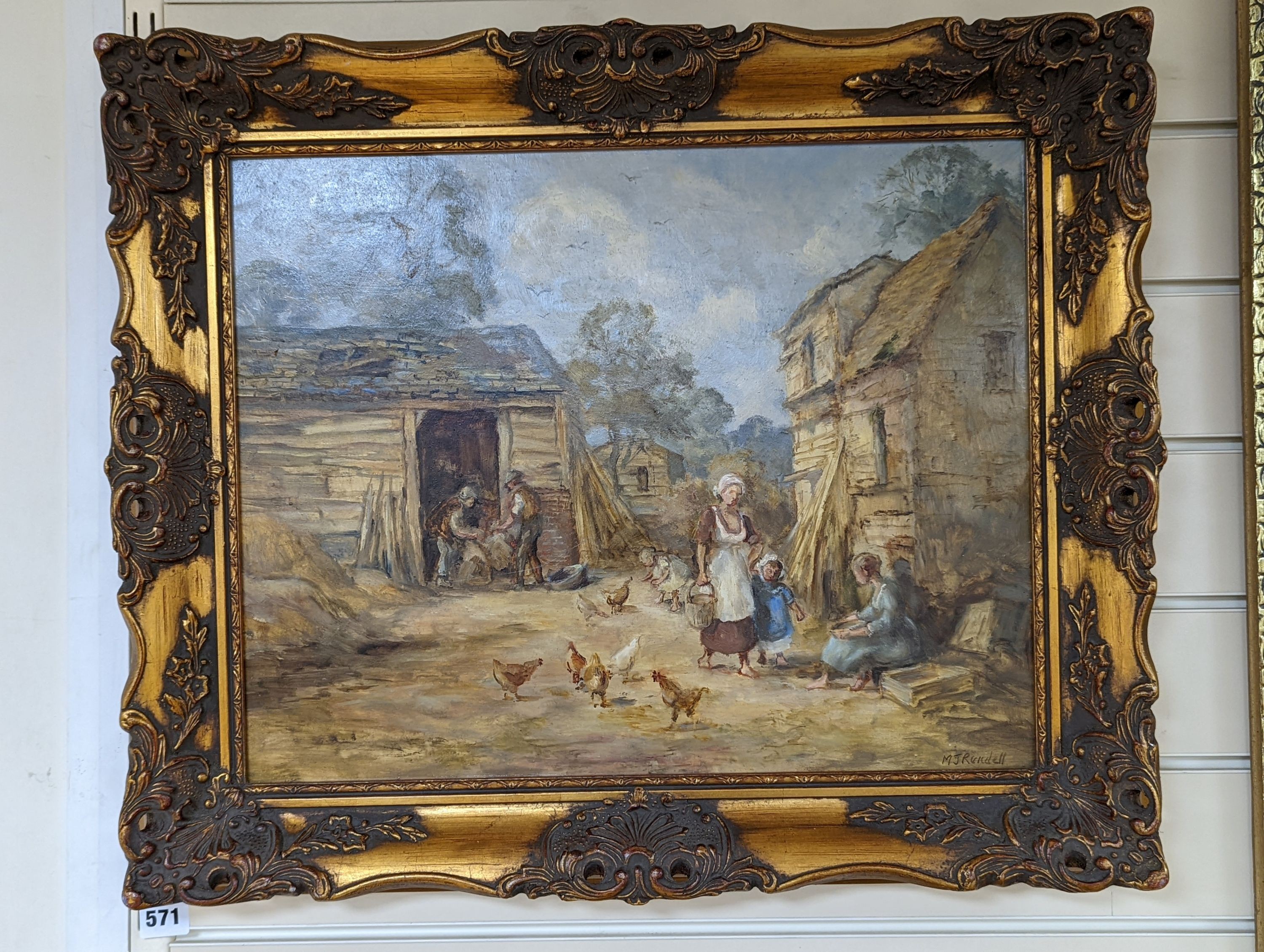 M. J. Rendell, oil on board, Farmyard scene, 39 x 49cm